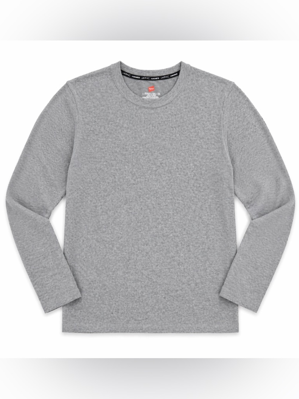 Hanes Gray Long Sleeve Thermal Shirt Waffle Knit Crew Neck [Medium]
